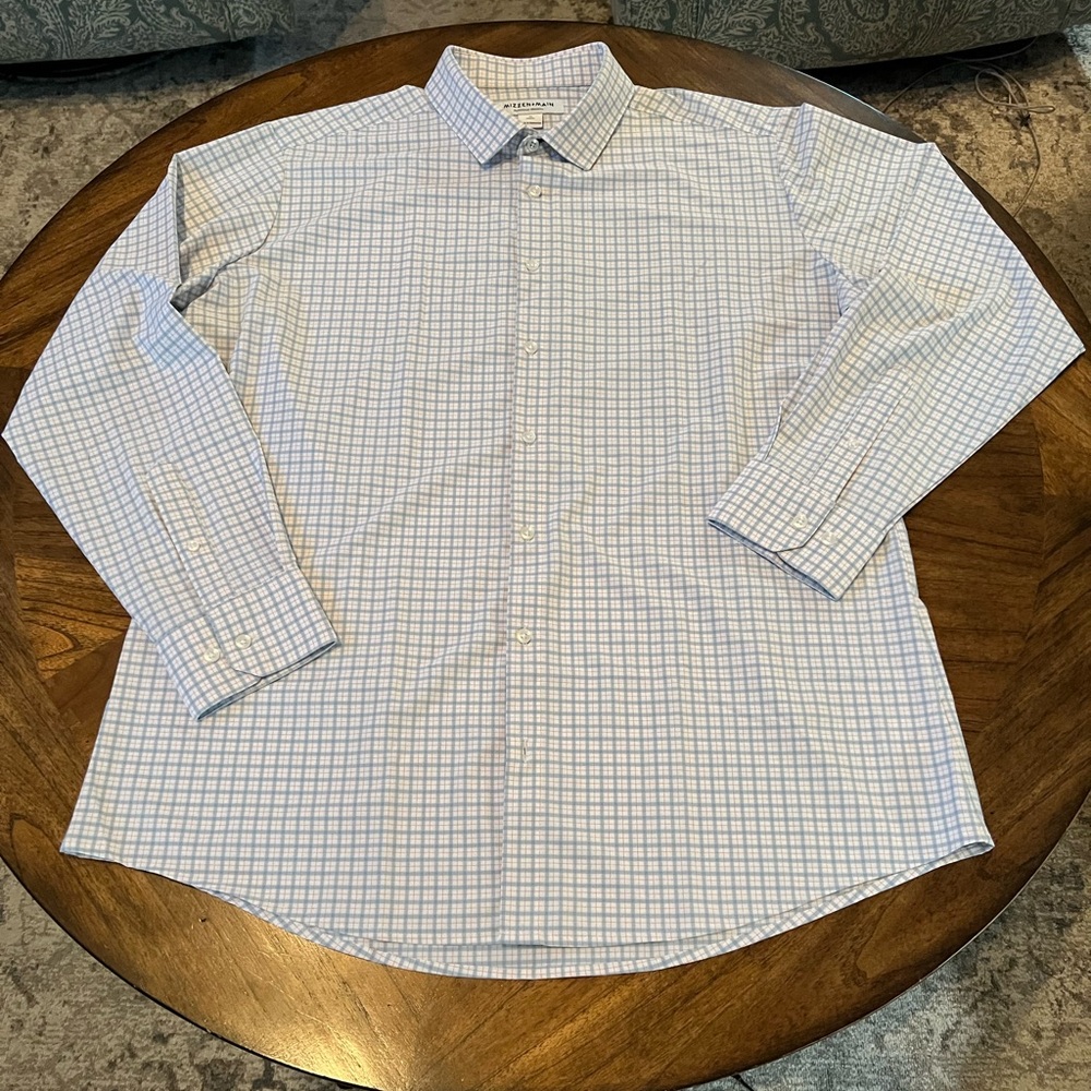 Mizzen+Main Light Blue Checkered Dress Shirt